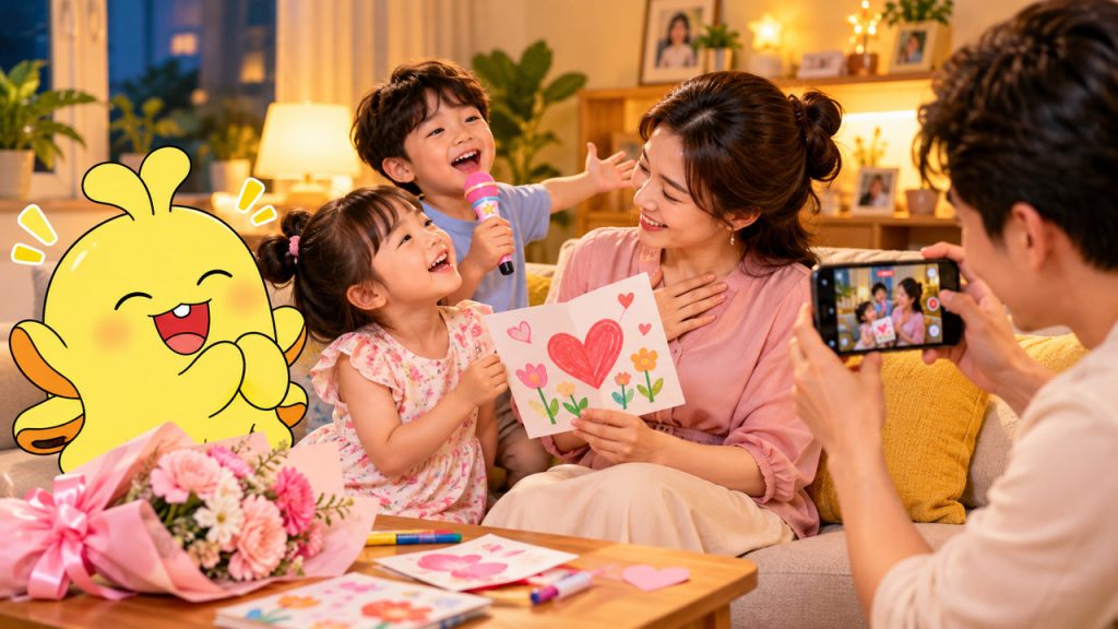 Con hát tặng mẹ và trao thiệp tự làm ngày Phụ nữ Việt Nam 20/10