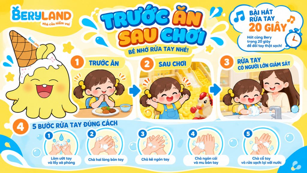 Bảng nhắc rửa tay sau khi chơi, trước khi ăn cho trẻ em