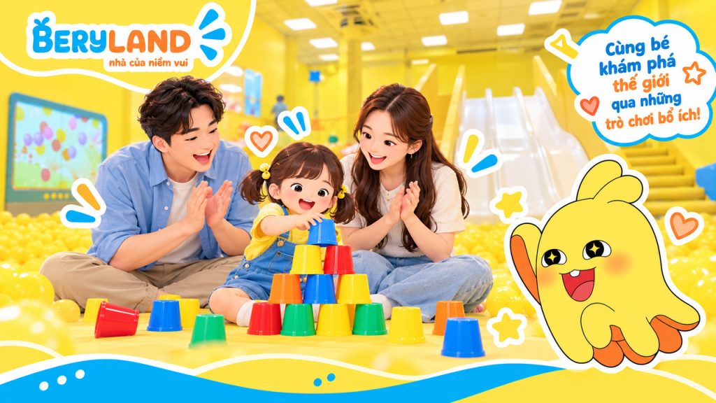 Bé chơi lặp lại hoạt động yêu thích cùng gia đình, minh họa Beryland